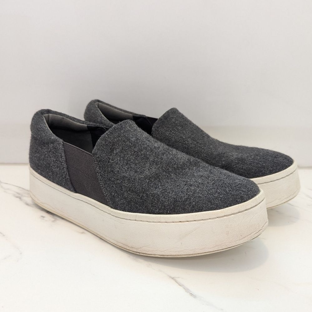 Vince Women's Warren Grey Wool Fabric Chunky Platform Slip On Loafers Sneakers 8